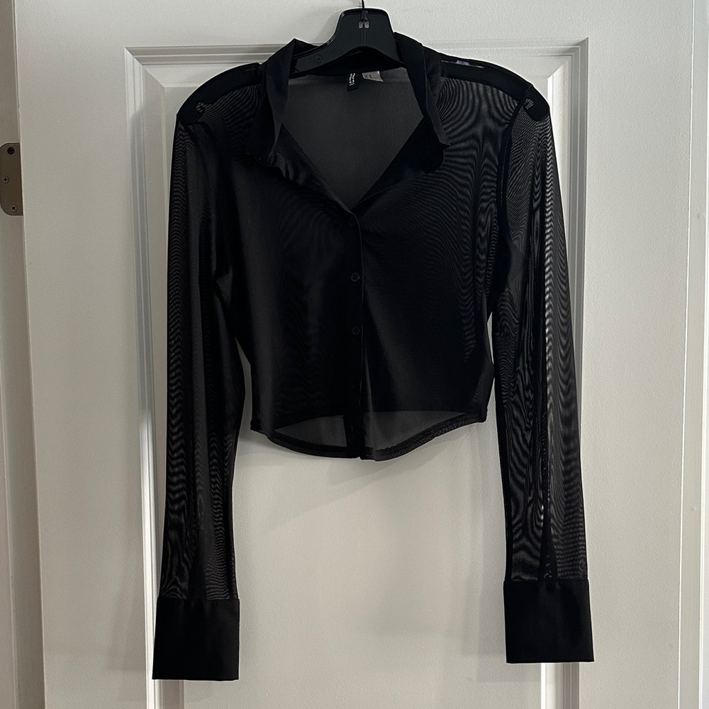 H&M Black Sheer Button Down Shirt